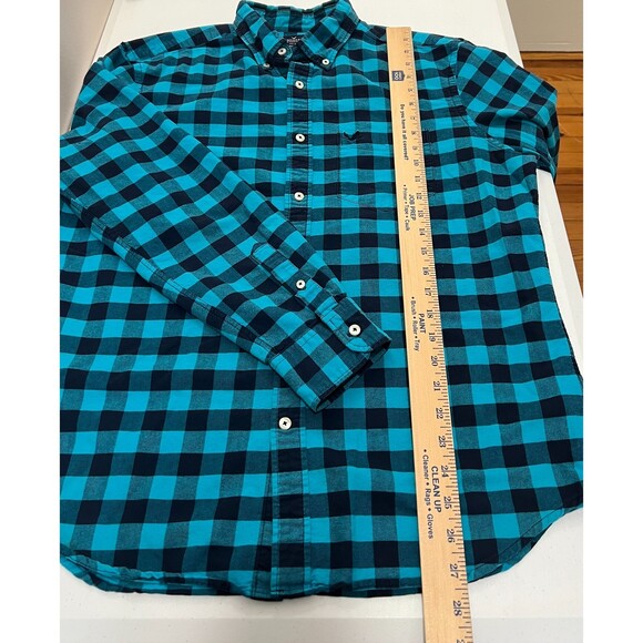 American Eagle Outfitters Men's Blue Checkered Button Down Shirt Size L *READ* - Picture 11 of 12